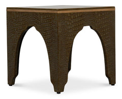 Croco Embossed Green Leather Stool - Ornate Home