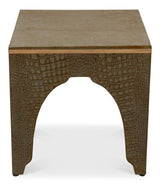 Croco Embossed Green Leather Stool - Ornate Home