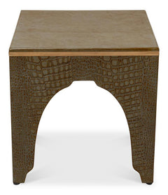 Croco Embossed Green Leather Stool - Ornate Home