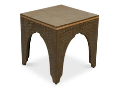Croco Embossed Green Leather Stool - Ornate Home