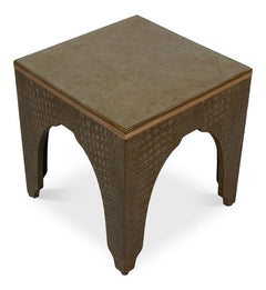 Croco Embossed Green Leather Stool - Ornate Home