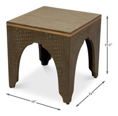 Croco Embossed Green Leather Stool - Ornate Home