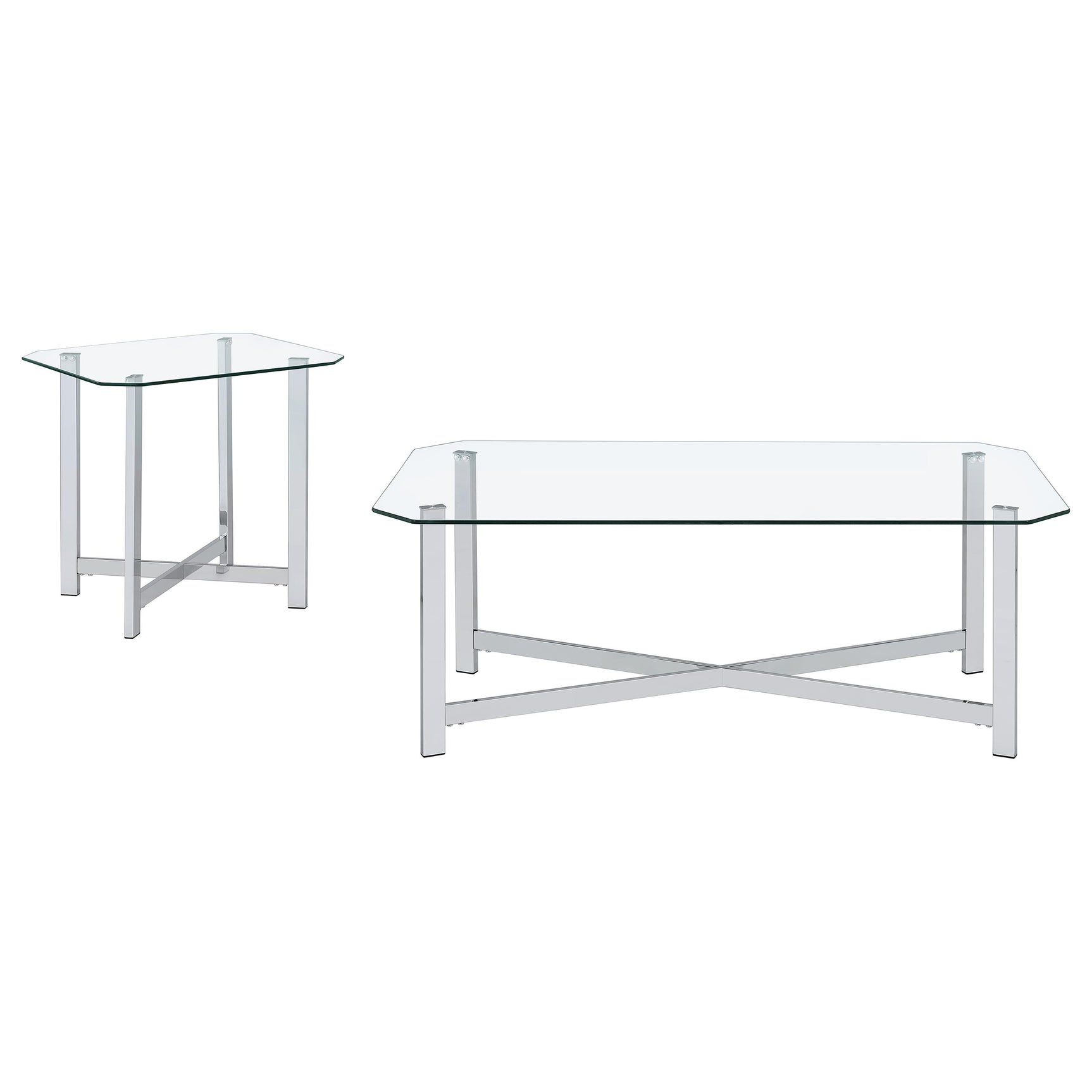 Cronin Chrome 2-piece Tempered Glass Top Coffee Table Set - Ornate Home