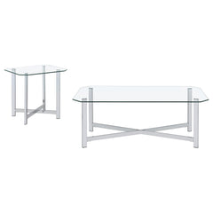 Cronin Chrome 2-piece Tempered Glass Top Coffee Table Set - Ornate Home
