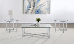 Cronin Chrome 3-piece Tempered Glass Top Coffee Table Set - Ornate Home