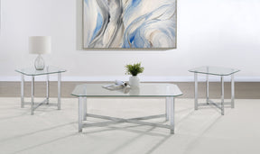 Cronin Chrome 3-piece Tempered Glass Top Coffee Table Set - Ornate Home