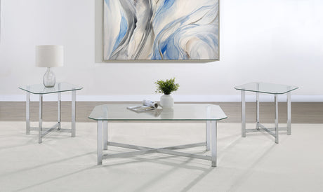 Cronin Chrome 3-piece Tempered Glass Top Coffee Table Set - Ornate Home