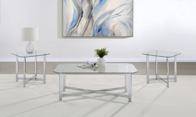Cronin Chrome 3-piece Tempered Glass Top Coffee Table Set - Ornate Home