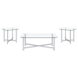 Cronin Chrome 3-piece Tempered Glass Top Coffee Table Set - Ornate Home