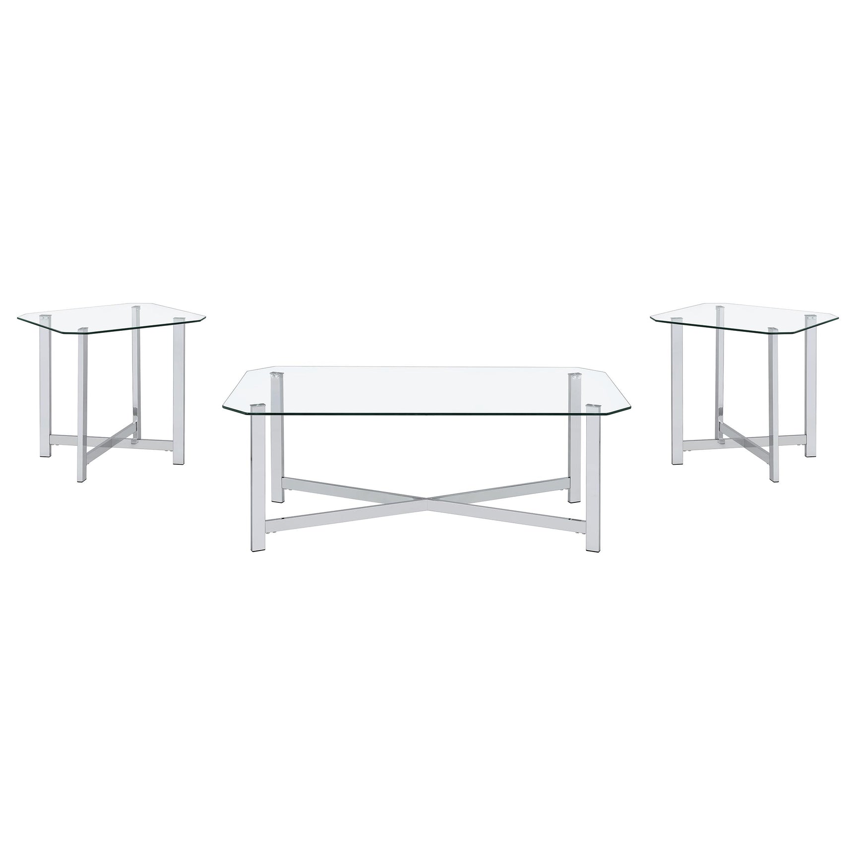 Cronin Chrome 3-piece Tempered Glass Top Coffee Table Set - Ornate Home