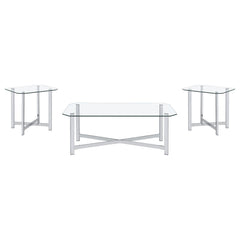 Cronin Chrome 3-piece Tempered Glass Top Coffee Table Set - Ornate Home