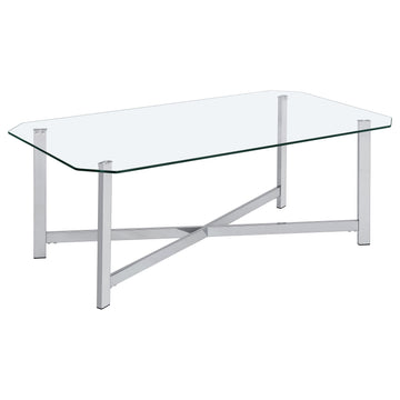 Cronin Chrome Rectangular Tempered Glass Top Cocktail Coffee Table - Ornate Home