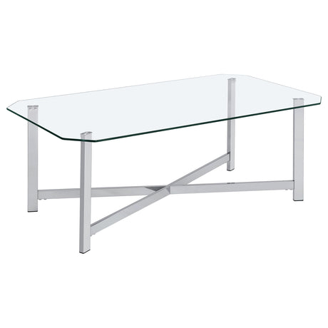 Cronin Chrome Rectangular Tempered Glass Top Cocktail Coffee Table - Ornate Home