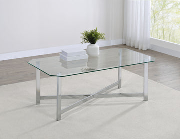 Cronin Chrome Rectangular Tempered Glass Top Cocktail Coffee Table - Ornate Home