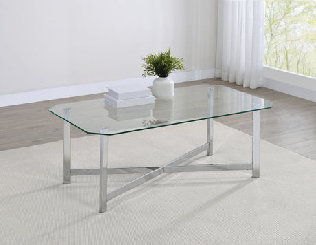 Cronin Chrome Rectangular Tempered Glass Top Cocktail Coffee Table - Ornate Home