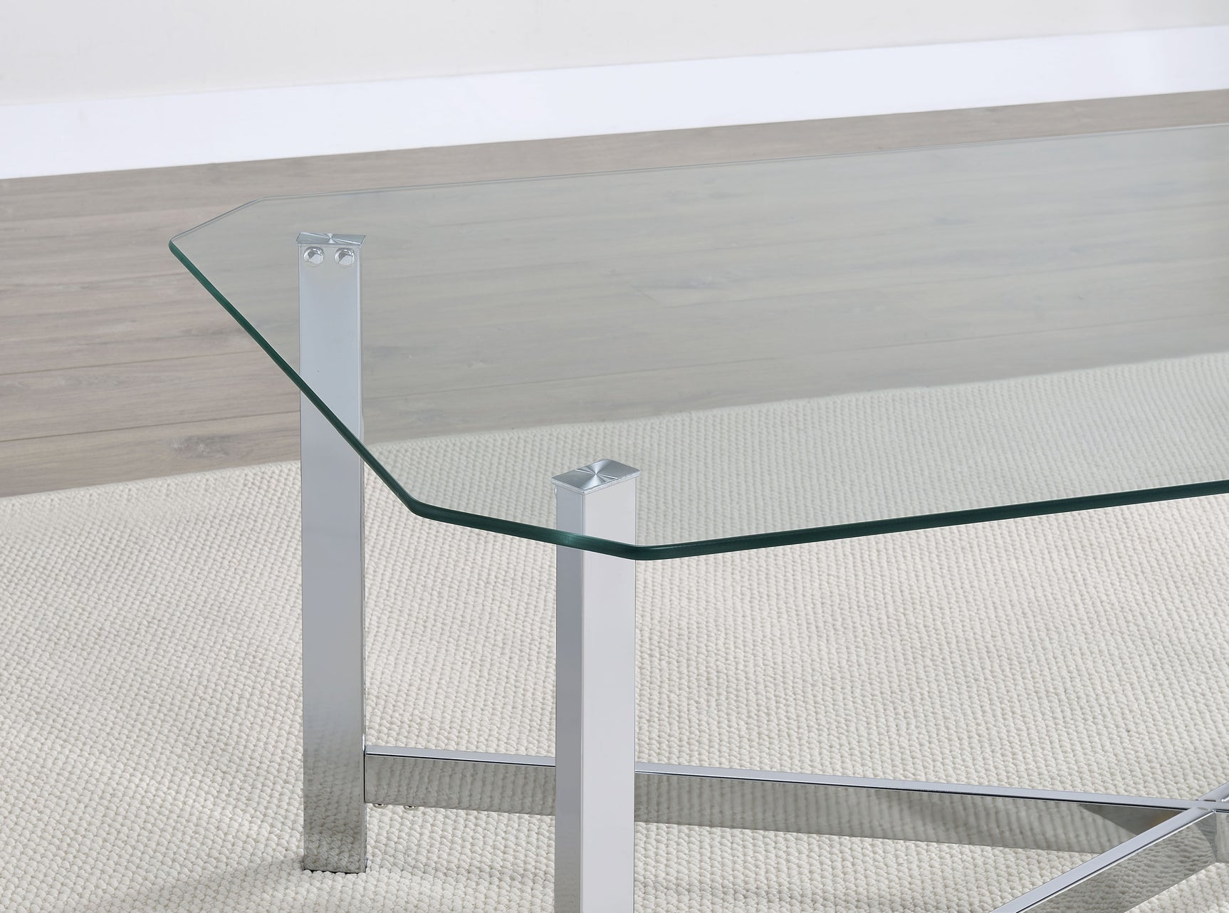 Cronin Chrome Rectangular Tempered Glass Top Cocktail Coffee Table - Ornate Home