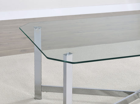 Cronin Chrome Rectangular Tempered Glass Top Cocktail Coffee Table - Ornate Home