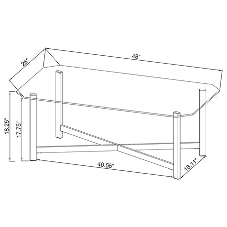 Cronin Chrome Rectangular Tempered Glass Top Cocktail Coffee Table - Ornate Home