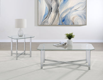 Cronin Chrome Rectangular Tempered Glass Top Cocktail Coffee Table - Ornate Home