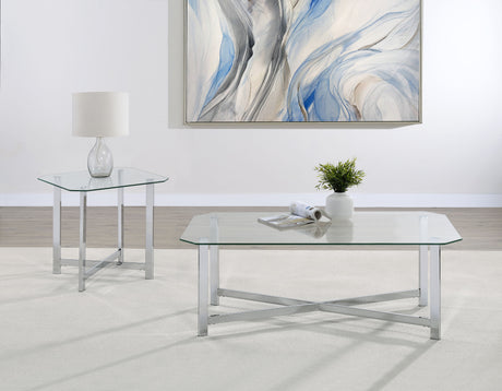 Cronin Chrome Rectangular Tempered Glass Top Cocktail Coffee Table - Ornate Home