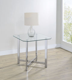 Cronin Chrome Square Tempered Glass Top Side End Table - Ornate Home