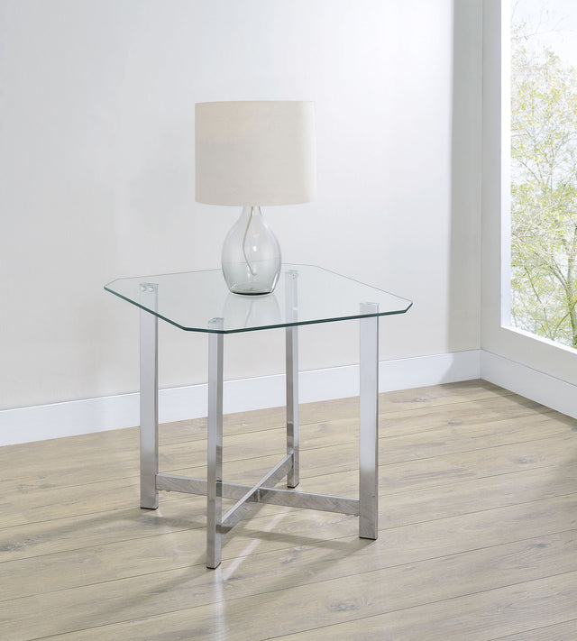 Cronin Chrome Square Tempered Glass Top Side End Table - Ornate Home