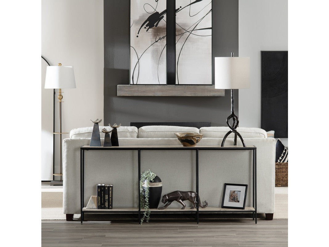 Crosby Brown/Black Travertine Console Table - Ornate Home