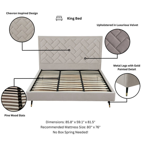 Crosby King-Size Bed in Greige - Ornate Home