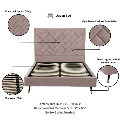 Crosby Queen-Size Bed in Blush - Ornate Home