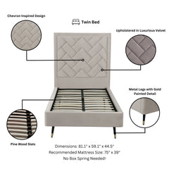 Crosby Twin-Size Bed in Greige - Ornate Home