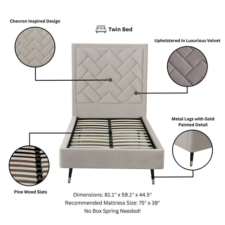 Crosby Twin-Size Bed in Greige - Ornate Home