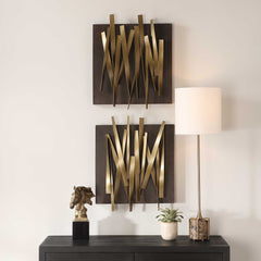 Crosshatch Brown/Gold Metal Wall Decor (Set of 2) - Ornate Home