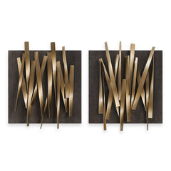 Crosshatch Brown/Gold Metal Wall Decor (Set of 2) - Ornate Home