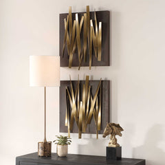 Crosshatch Brown/Gold Metal Wall Decor (Set of 2) - Ornate Home