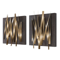 Crosshatch Brown/Gold Metal Wall Decor (Set of 2) - Ornate Home