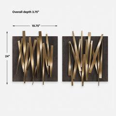 Crosshatch Brown/Gold Metal Wall Decor (Set of 2) - Ornate Home