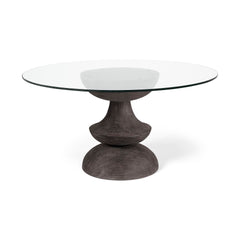 Crossman Dark Brown/Gray Glass Top 60" Round Pedestal Dining Table - Ornate Home
