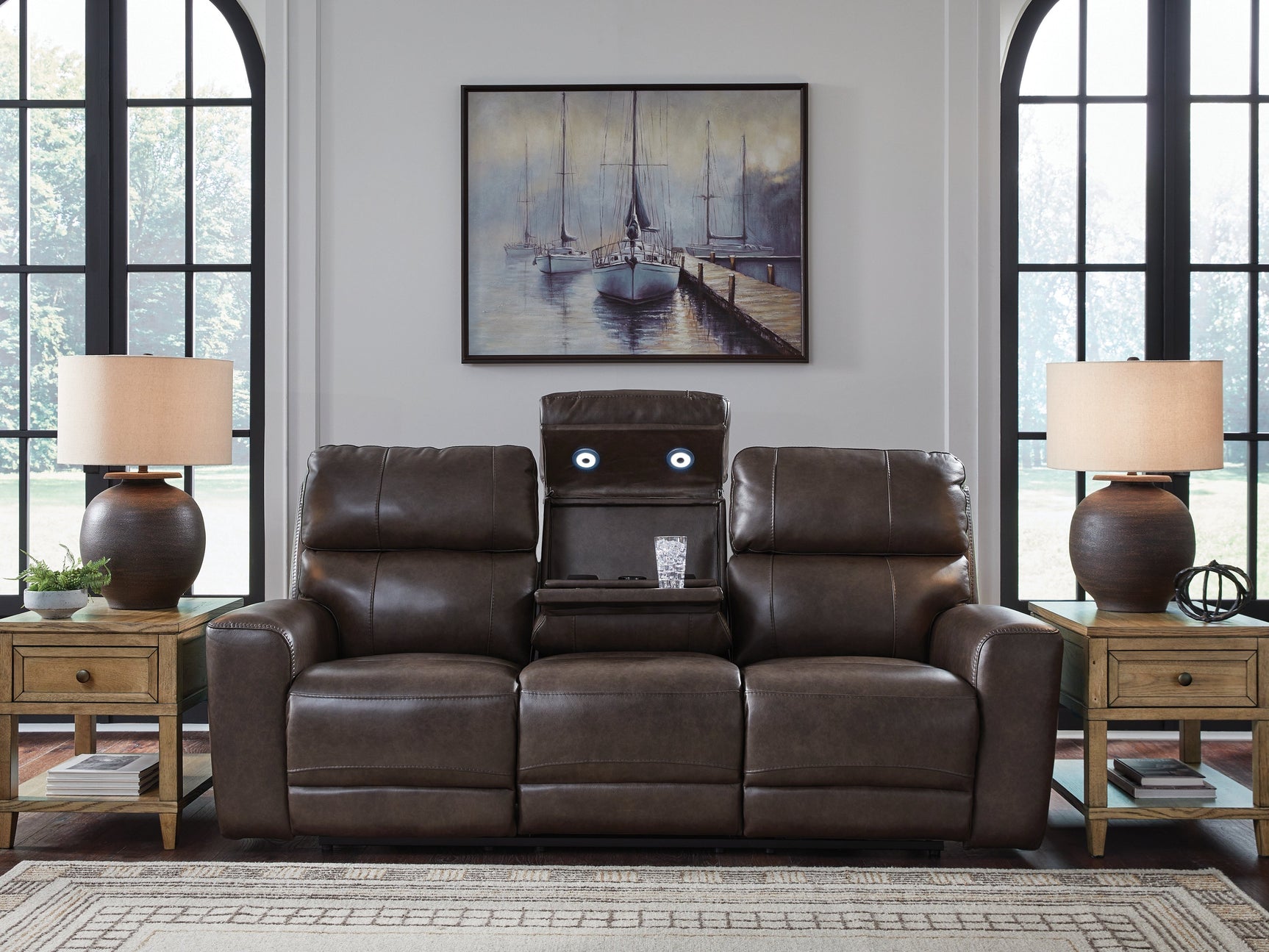 Crossplex Smoke Power Reclining Sofa with ADJ Headrest (Online Special Price) - Ornate Home