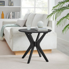 Crossroads Black 24" Round Wood Side Table - Ornate Home