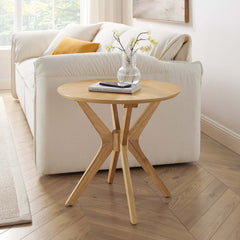 Crossroads Oak 24" Round Wood Side Table - Ornate Home