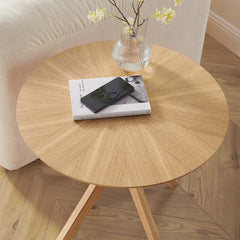 Crossroads Oak 24" Round Wood Side Table - Ornate Home