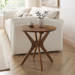Crossroads Walnut 24" Round Wood Side Table - Ornate Home