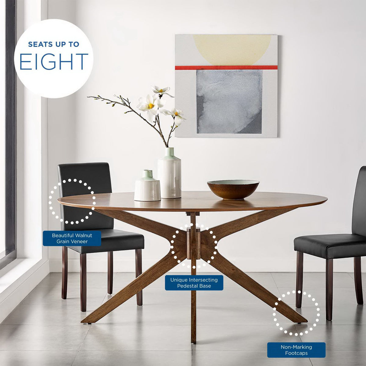 Crossroads Walnut 63" Oval Wood Dining Table - Ornate Home