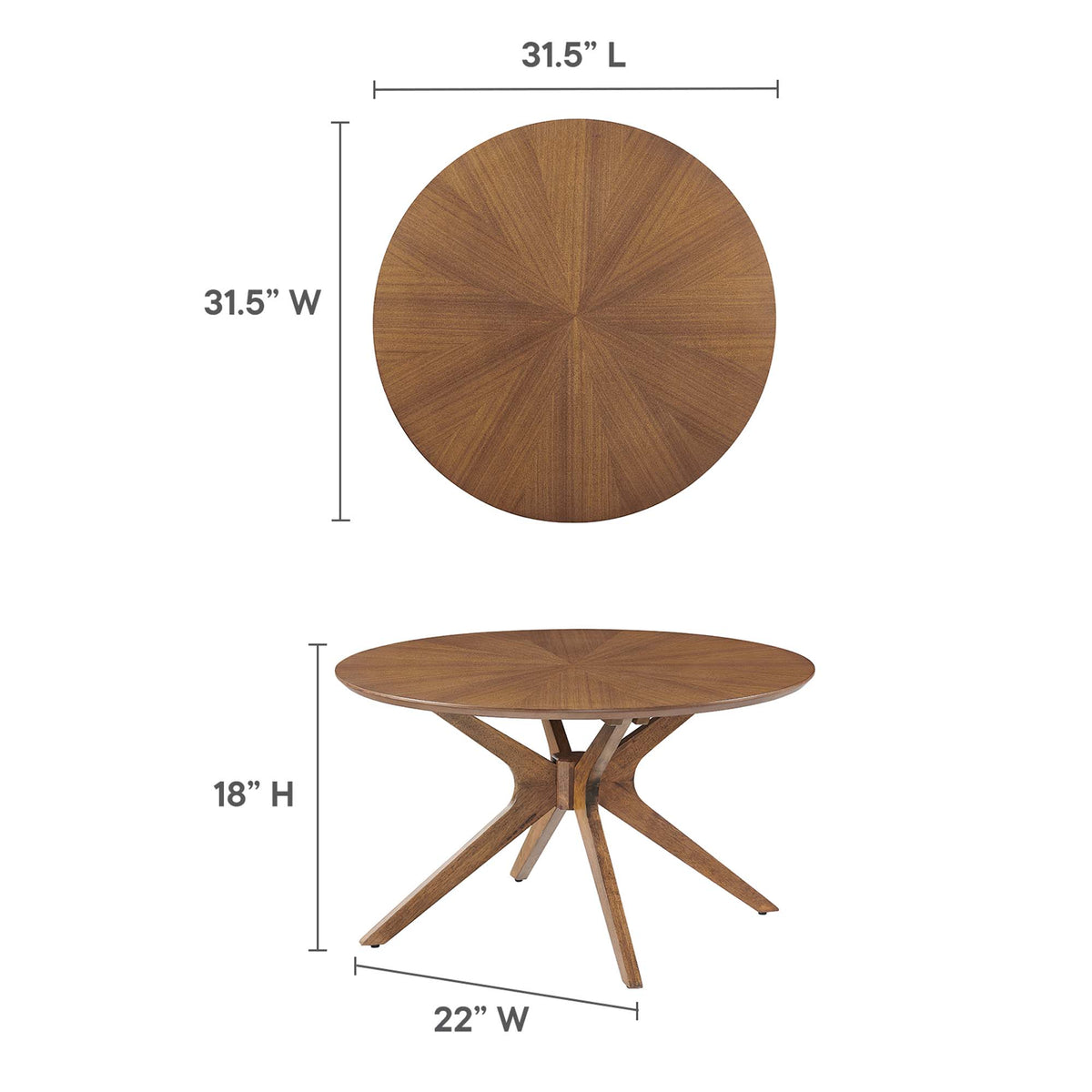 Crossroads Walnut Round Wood Coffee Table - Ornate Home