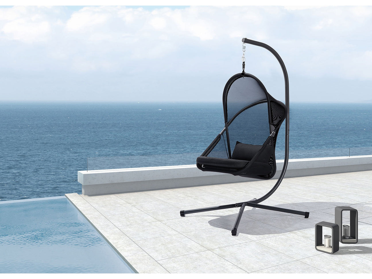 Crush Black Outdoor Swing Chair w/Stand - Ornate Home