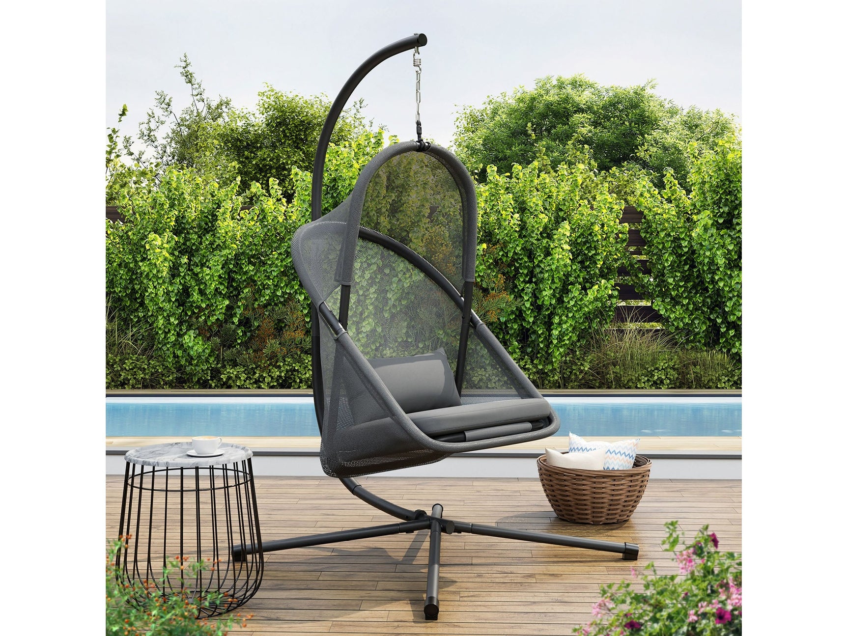 Crush Dark Gray Outdoor Swing Chair w/Stand - Ornate Home