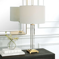 Crystal Column Brass Table Lamp - Ornate Home