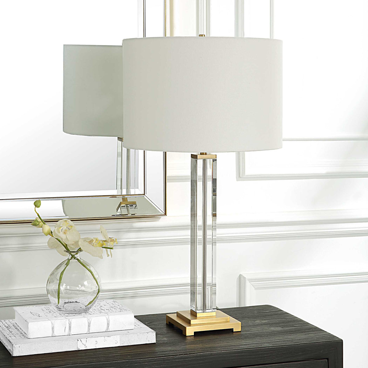 Crystal Column Brass Table Lamp - Ornate Home