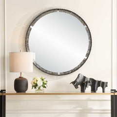 Crystalline Black Round Mirror - Ornate Home