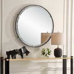 Crystalline Black Round Mirror - Ornate Home